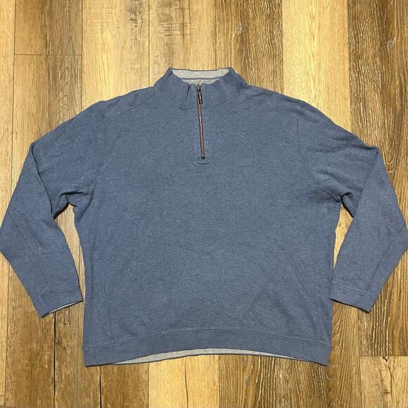Tommy Bahama Pullover Half Zip Sweatshirt 100% Cotton 3XL Heather Blue Preppy - Picture 1 of 7